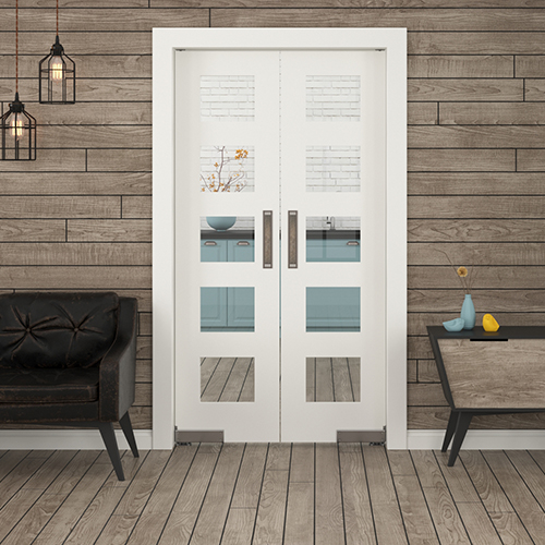 Modern Contemporary Glass Double Swinging Interior Doors