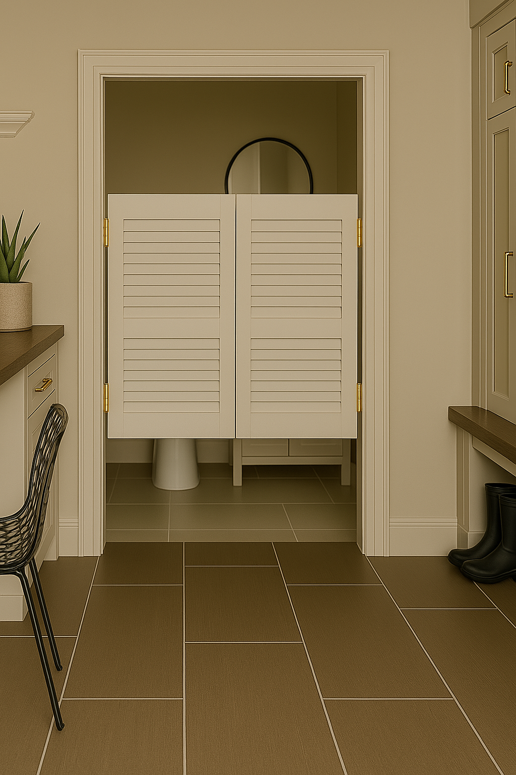 Louvered Doors in a Basement Bathroom 