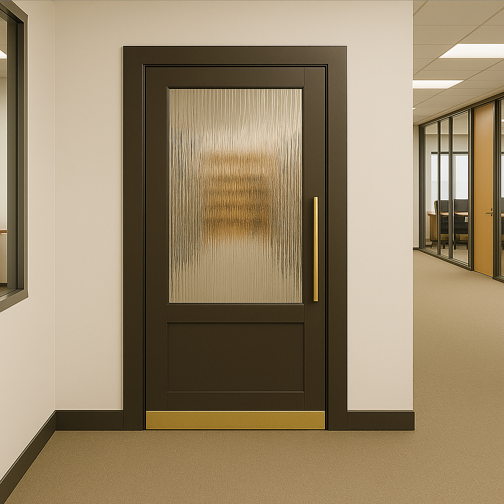 Office Space with Swinging Doors with Fluted Glass 