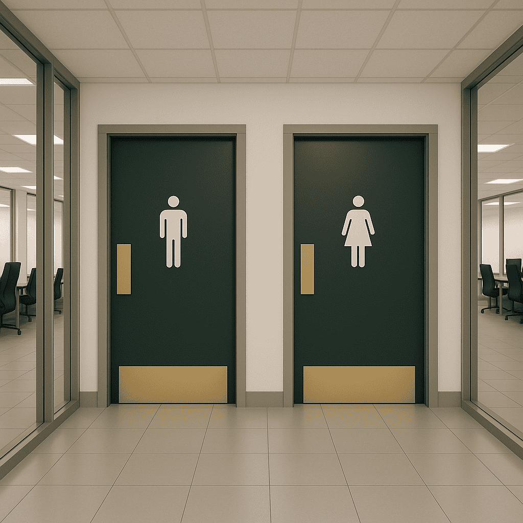 Flush modern double swinging bathroom doors for an office 