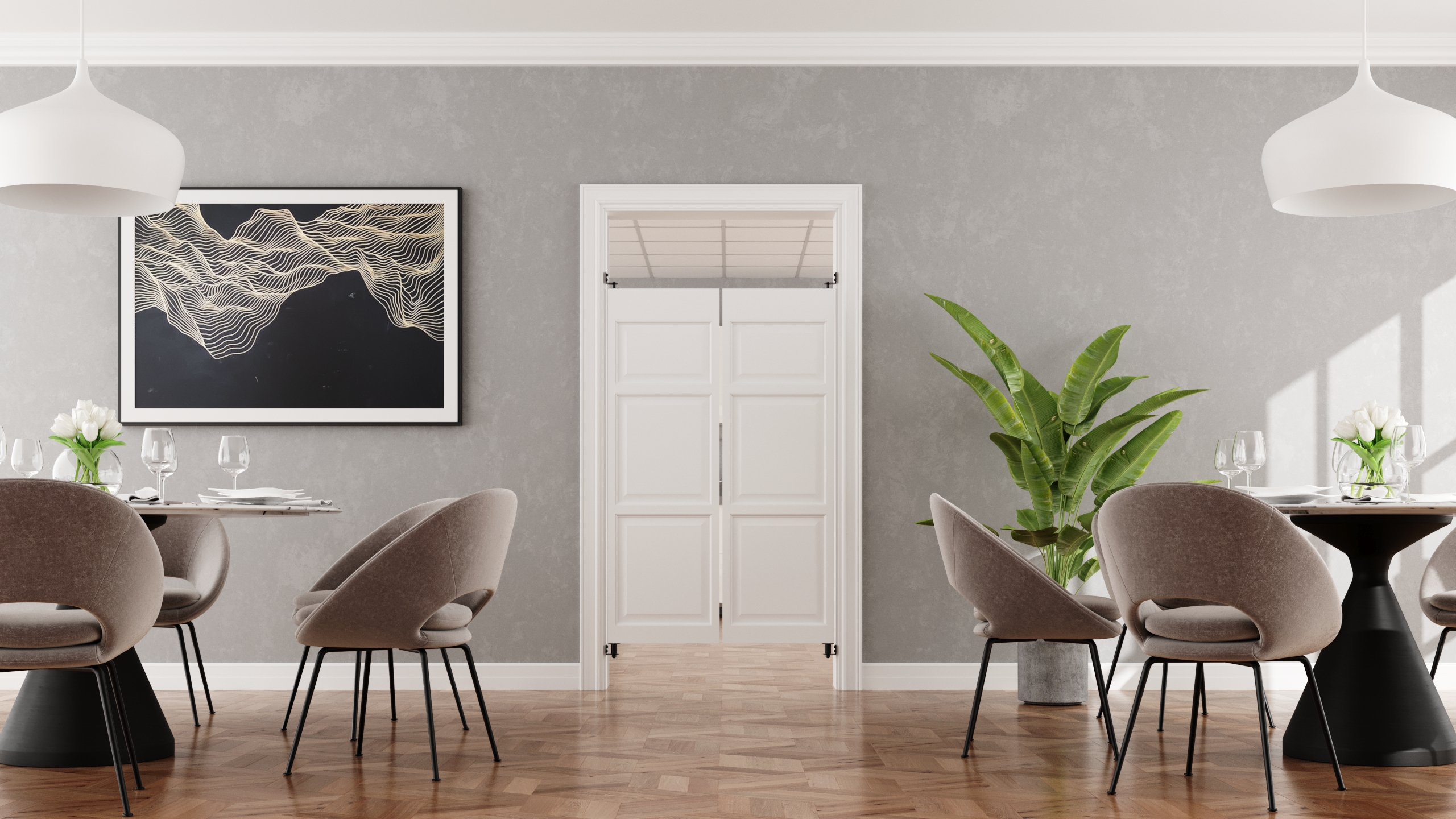Colonial Raised Panel Saloon Doors installed in restaurant