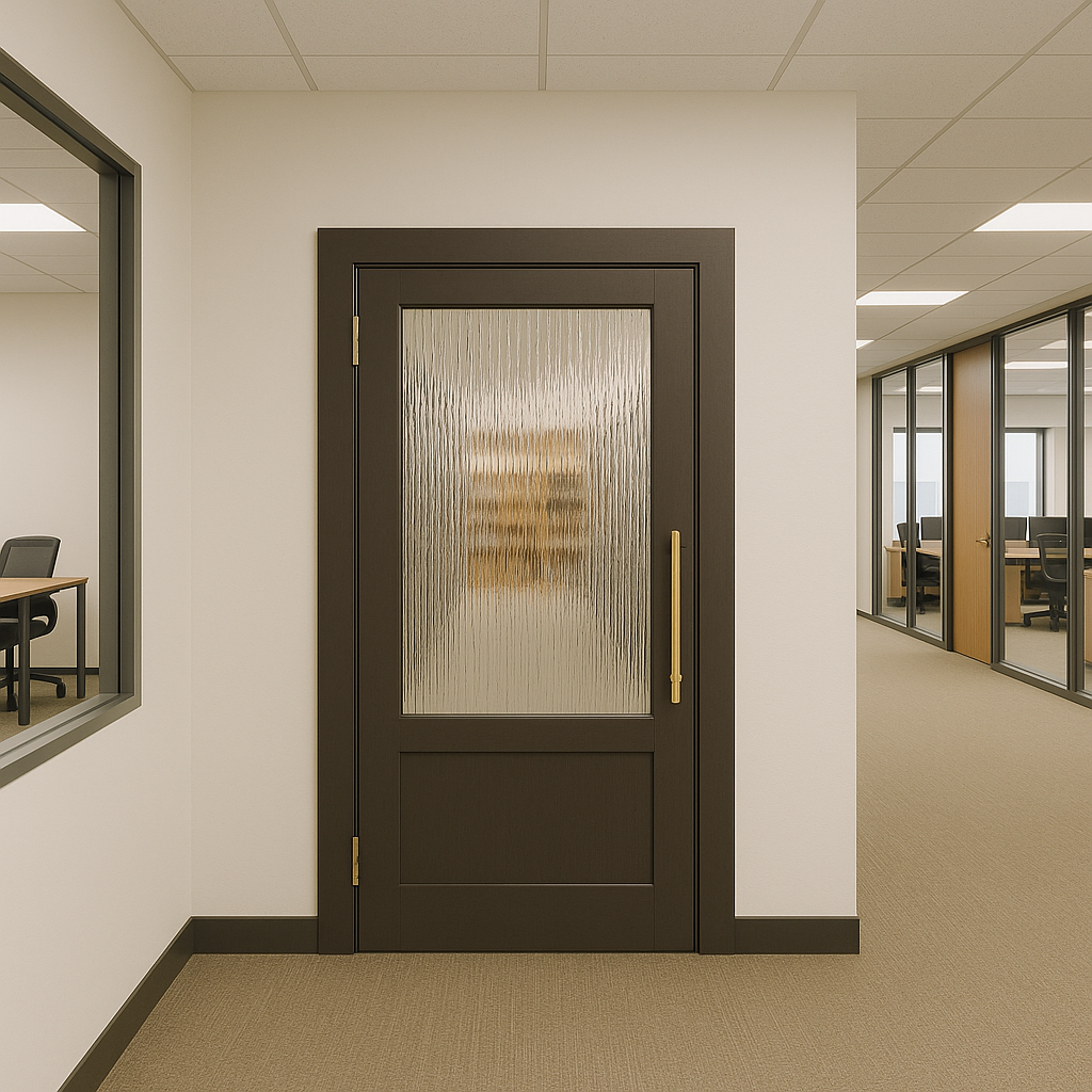 Office Space with Swinging Doors with Fluted Glass 
