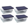Pyrex 7211 6-Cup Rectangle Glass Food Storage Dish w/ 7211-PC Blue Lid Cover (4-Pack)