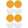 Pyrex (4) 7203 7-Cup Glass Bowl & (4) 7402-PC Lemon Drop Yellow Lid - Made in the USA