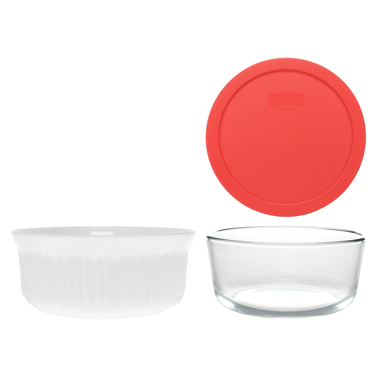 CorningWare FS1 2.5qt Round Casserole Dish and Pyrex 7-Cup Glass Bowl with Lid - Thumbnail 2