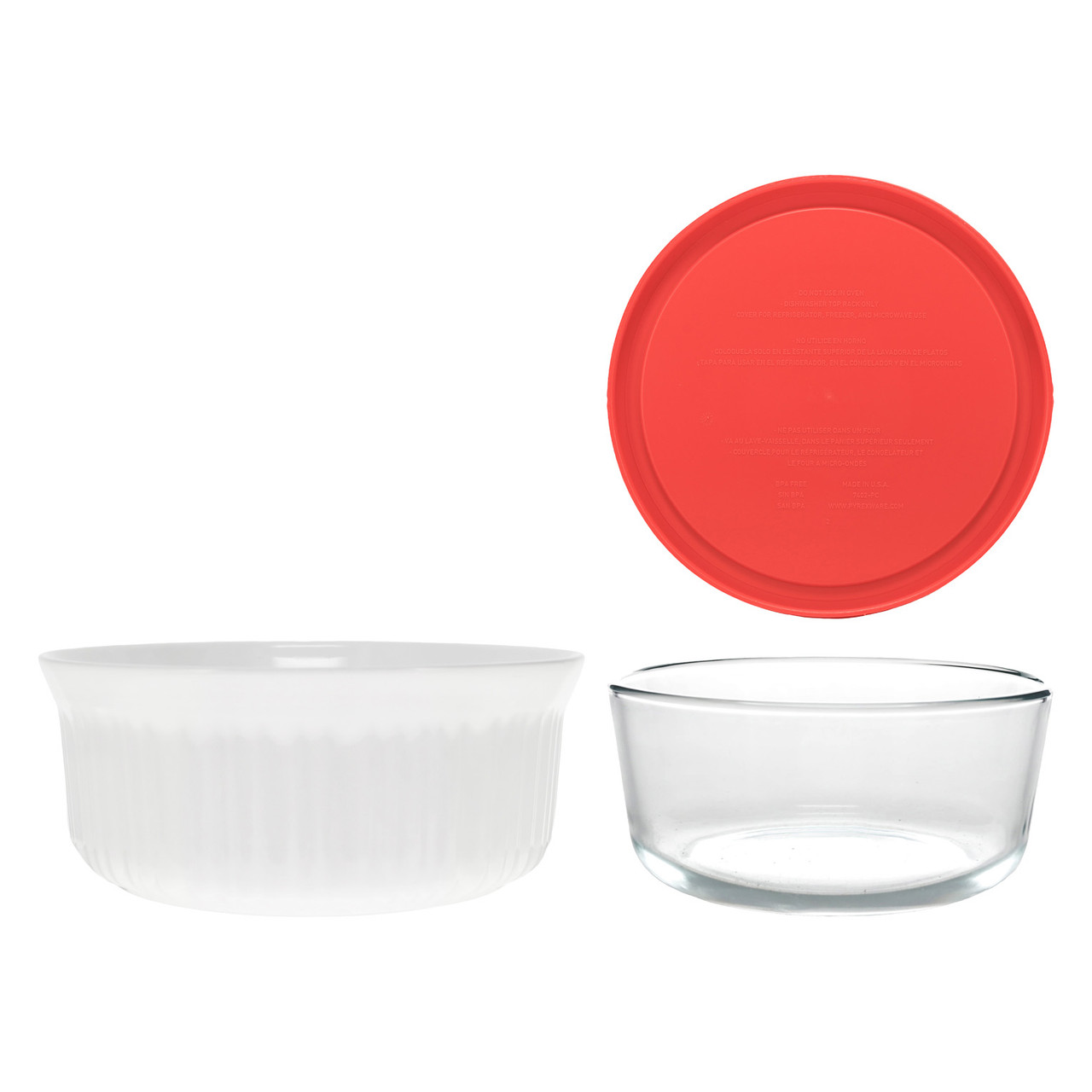 CorningWare FS1 2.5qt Round Casserole Dish and Pyrex 7-Cup Glass Bowl with Lid - Thumbnail 3