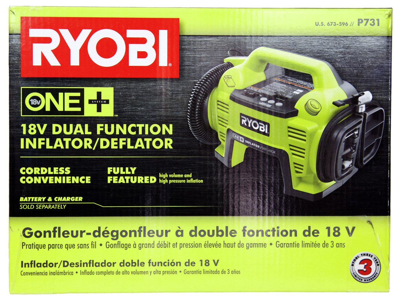 Dual Function Inflator Ryobi One Plus Air Inflator Ryobi One+ P731