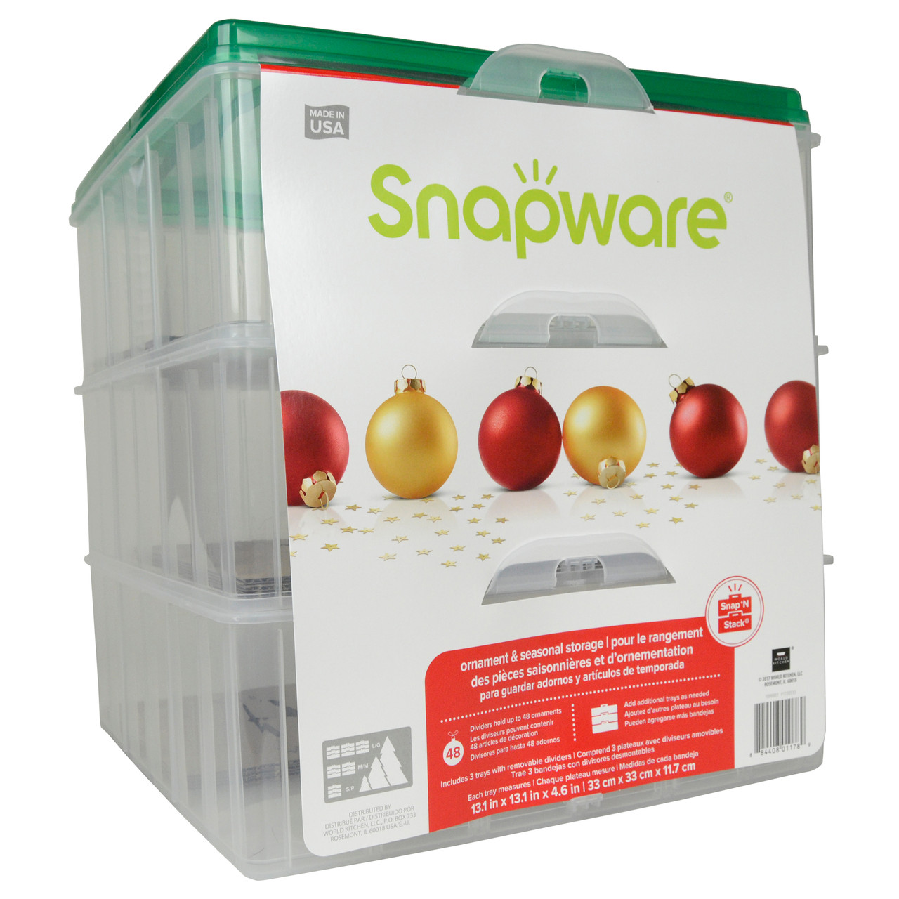 Snapware 12 x 12 2-Layer Christmas Ornament Keeper with Green