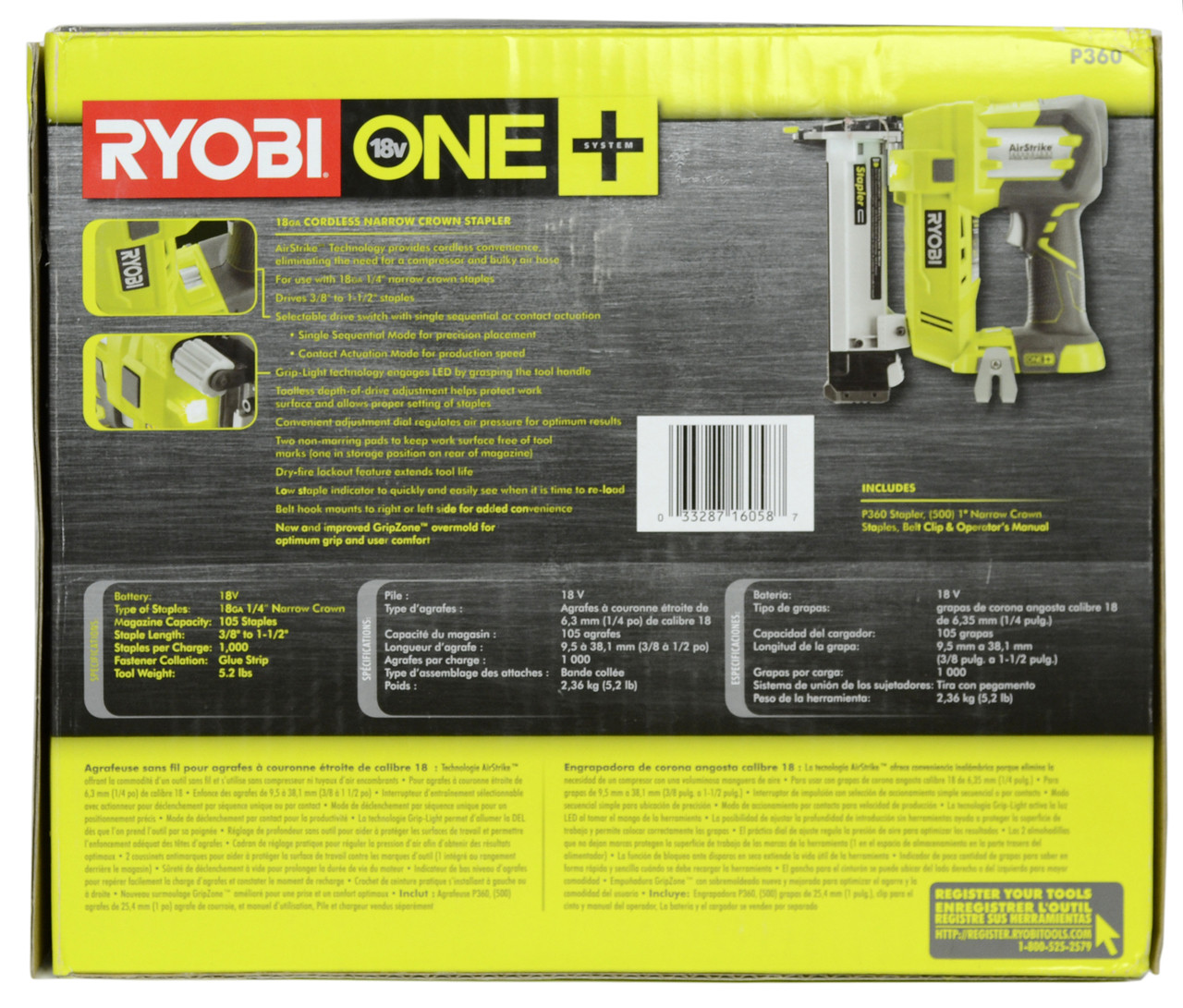 Ryobi One+ Ryobi P360 Ryobi P360 18V ONE+ 18-Gauge Cordless Narrow