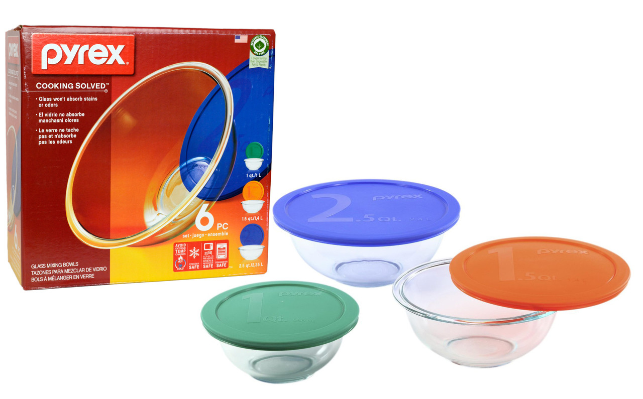 Pyrex Smart Essentials Covered Glass Pyrex Bowl Set (6-Piece)