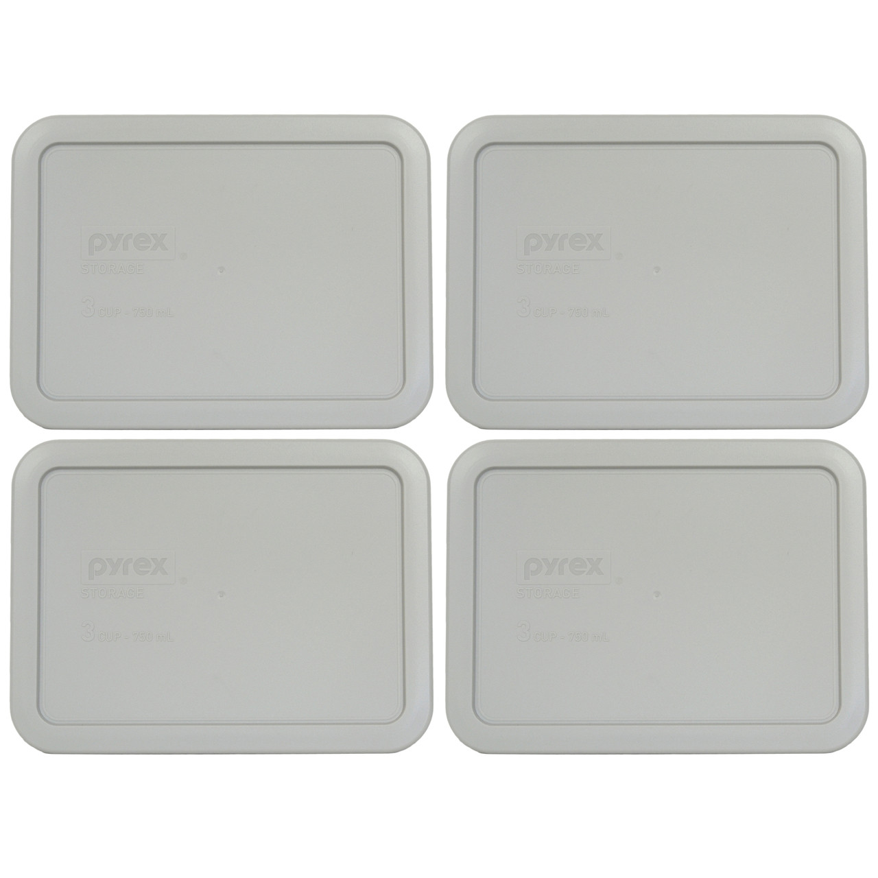 Pyrex 3-Cup Rectangle Food Storage with Grey Lid (Pack of 4 Containers)  Made in the USA
