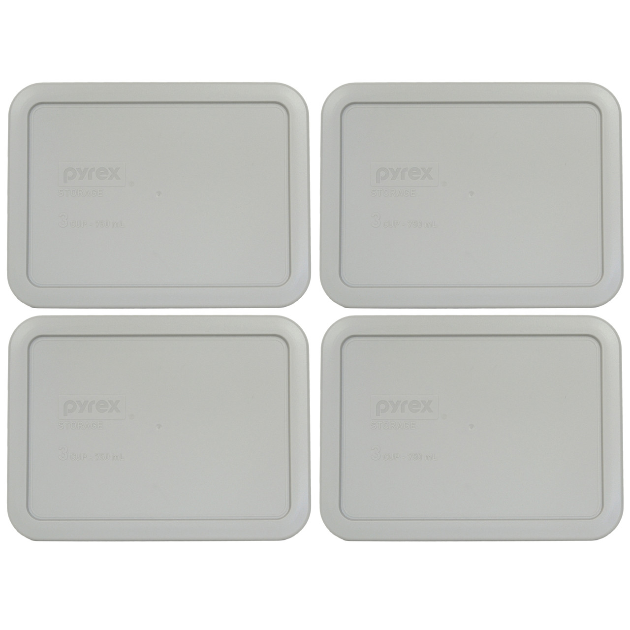 Pyrex (4) 7210 3-Cup Clear Glass Food Storage Dishes and (4) 7210-PC Jet  Gray Plastic Lids 