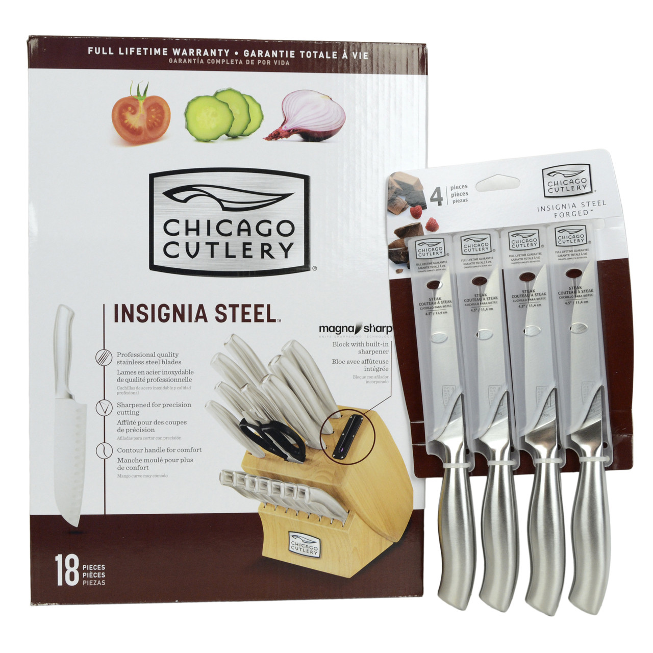 Chicago Cutlery Insignia 18pc Knife Block Set with In-Block Sharpener 
