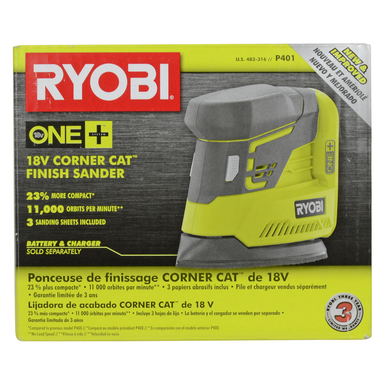 Ryobi P401 18V Corner Cat Finish Sander Helton Tool and Home
