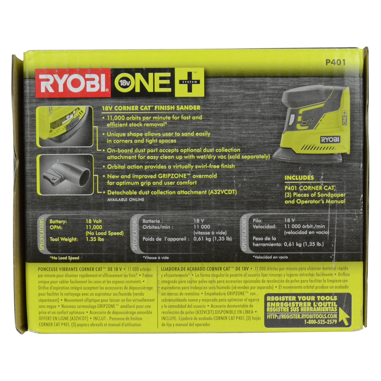 Pads RYOBI ONE+ 18V Cordless Corner Cat Finish Sander (Tool Only