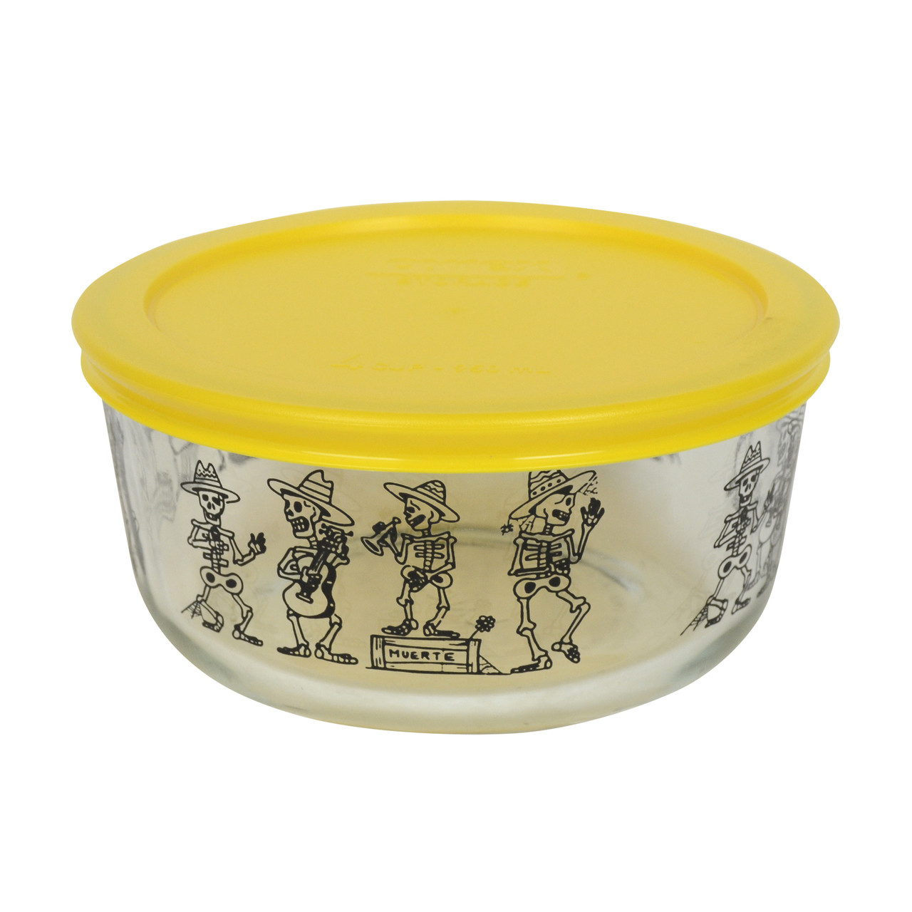Pyrex (2) 7201 4-Cup Glass Food Storage Bowls and (2) 7201-PC Meyer Lemon  Yellow Plastic Lids 