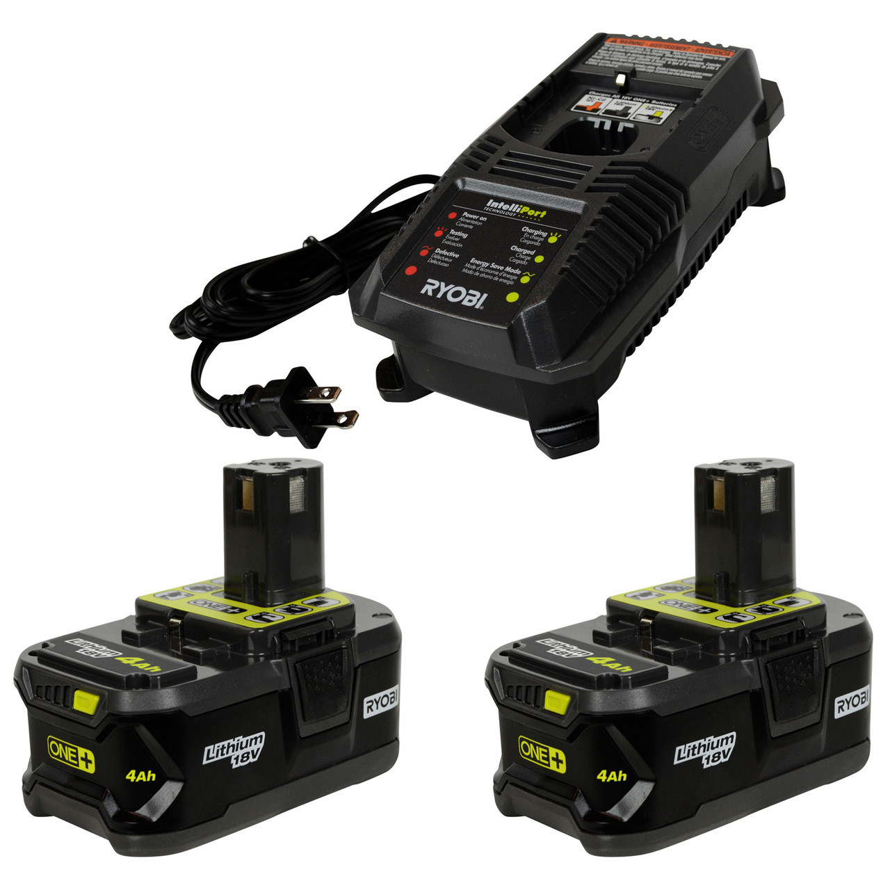 Ryobi P118 18V ONE+ Charger (2) P197 Lithium-Ion Batteries