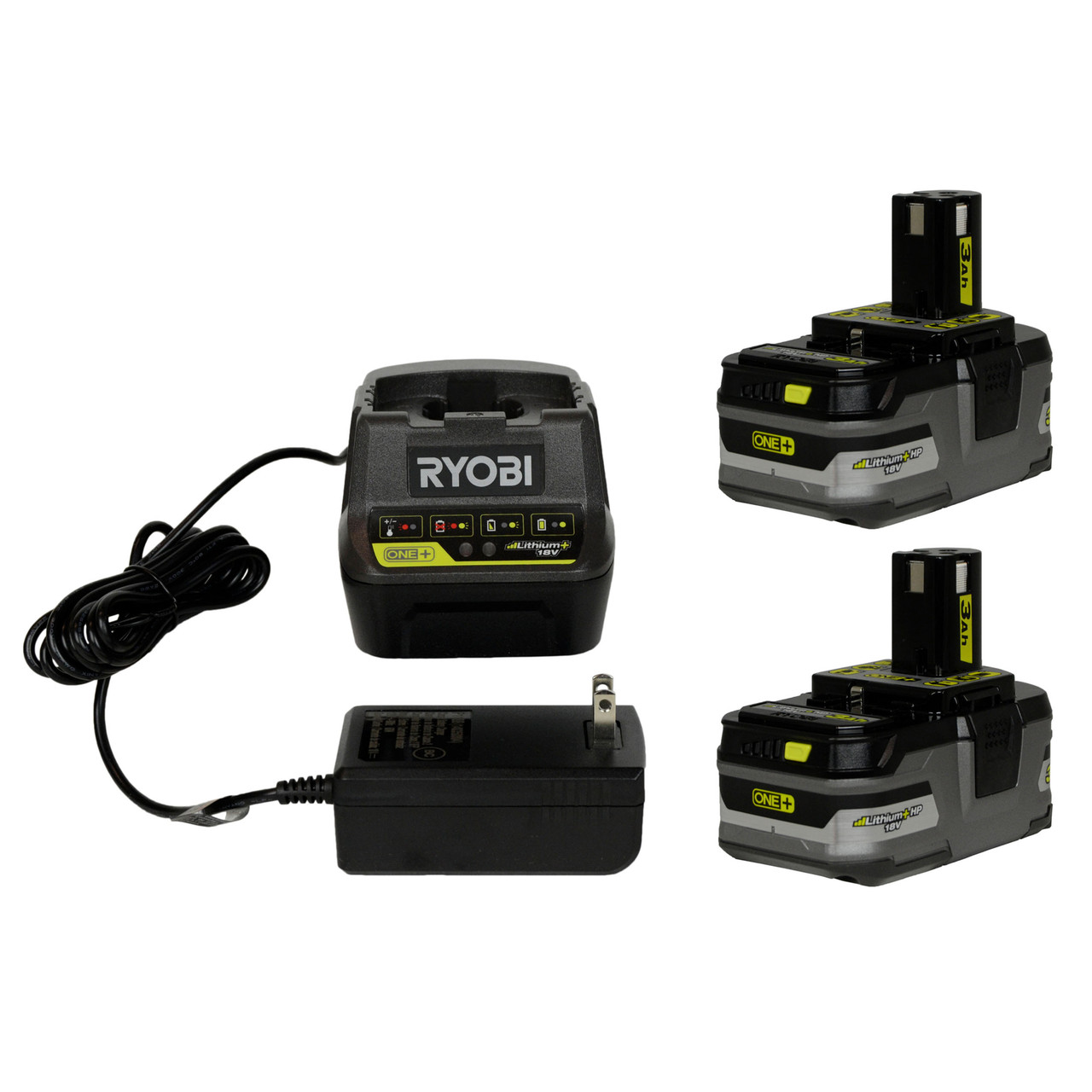 Ryobi (1) P118B 18V Battery Charger and (2) P191 18V 3Ah Li-Ion - Main Image