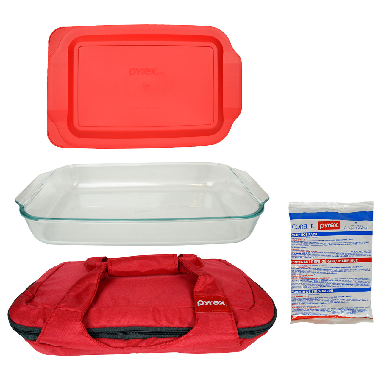 Pyrex Portable Black/Red Insulated Casserole Carrier for Hot or Cold Food,  Holder for Picnic, Potluck, Cookout – Comes with (1) 233 Glass Baking