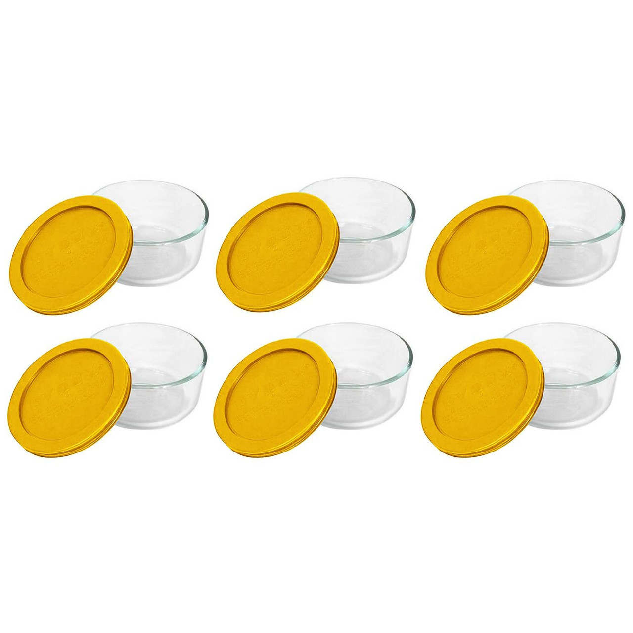 Pyrex 7200 2-Cup Glass Storage Bowls w/ 7200-PC 2-Cup Butter Yellow Lid Covers