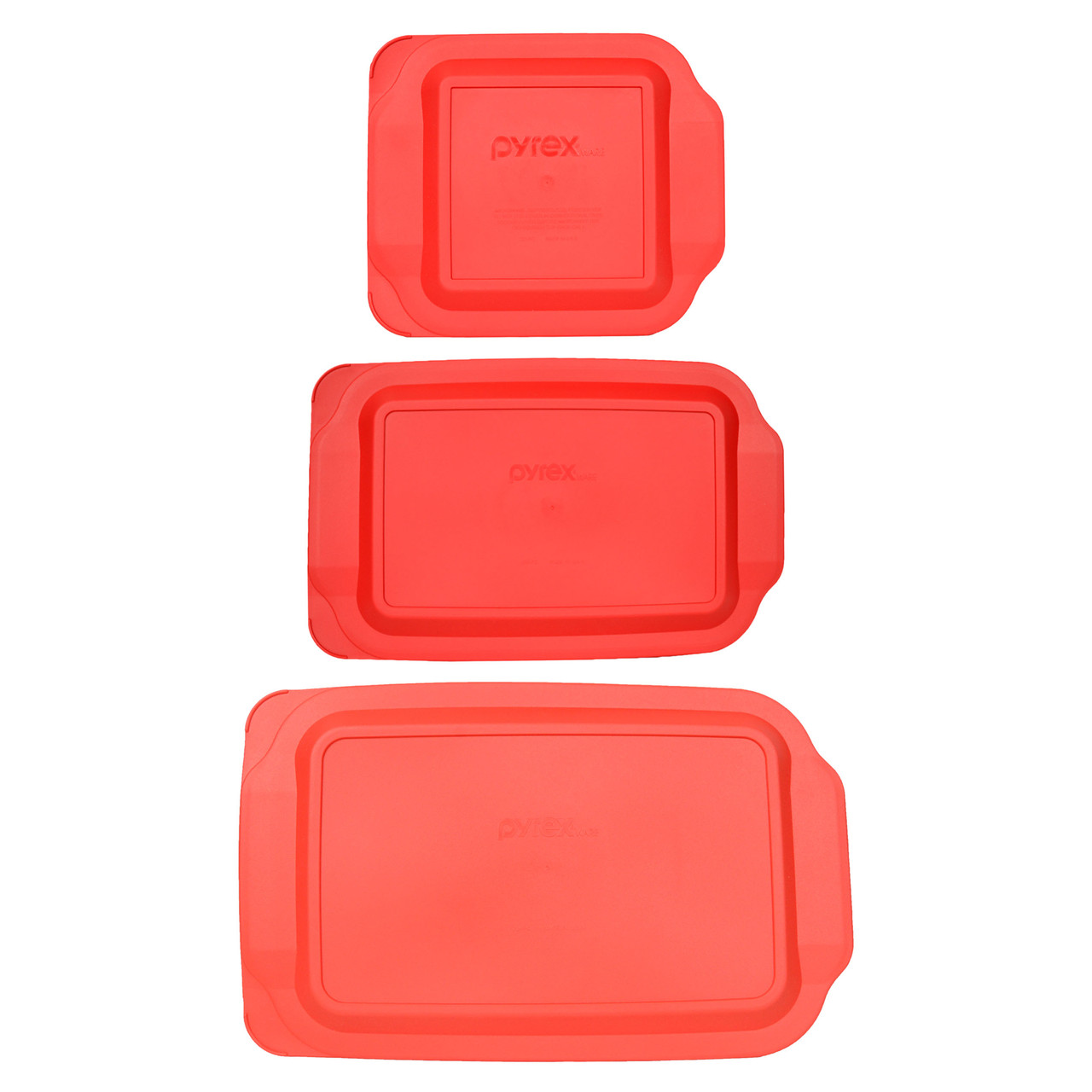 Pyrex (1) 234-PC 4qt & (1) 233-pc 3qt & (1) 222-PC 2qt Red Plastic Replacement Baking Dish Lids