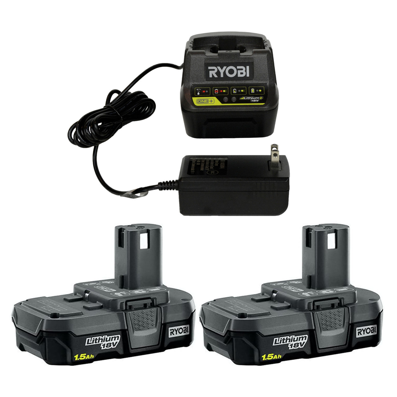 Ryobi P118B 18V Battery Charger with (2) Ryobi P189 18V Ah