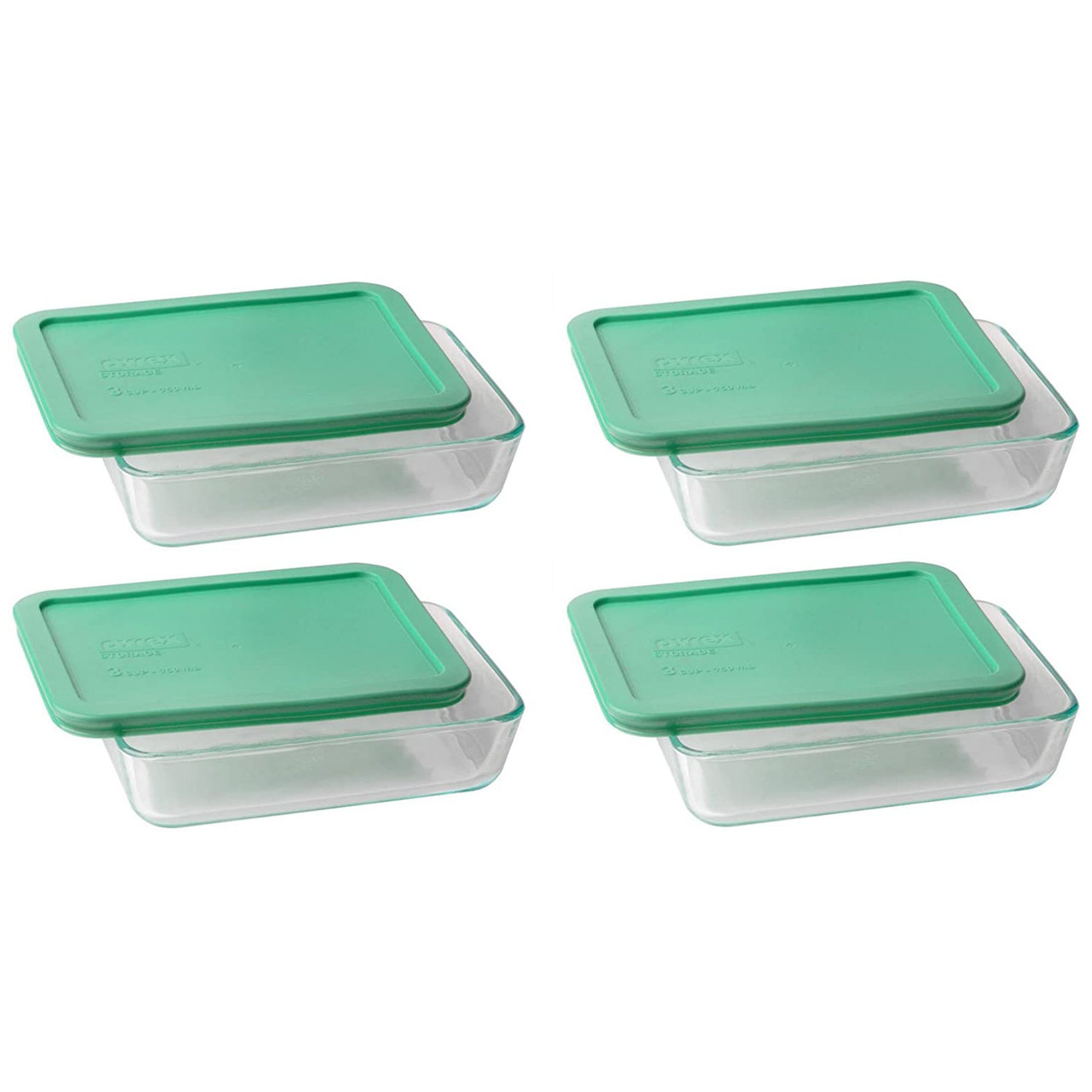 Pyrex 7210 3-Cup Glass Food Storage Dishes w/ 7210-PC Light Green Lids (4-Pack)