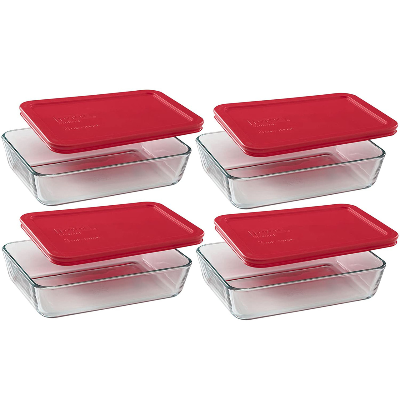  Pyrex 7210-PC 3-Cup Red Plastic Food Storage