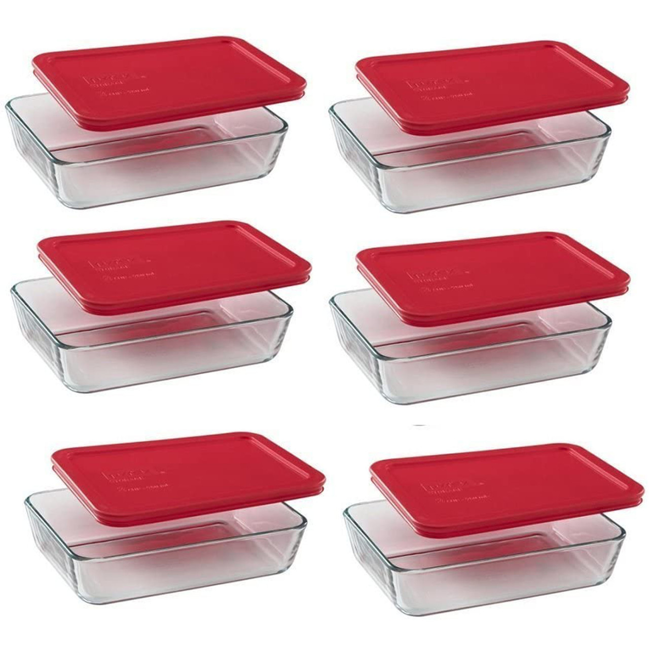 6-cup Rectangular Glass Food Storage Container with Red Lid