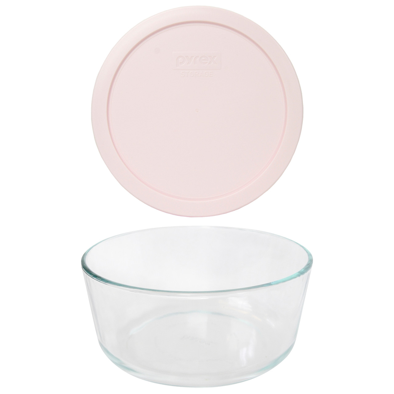 Pyrex 7203 7-Cup Round Glass Food Storage Bowl with 7402-PC Loring Pink Plastic Lid Cover (4-Pack)