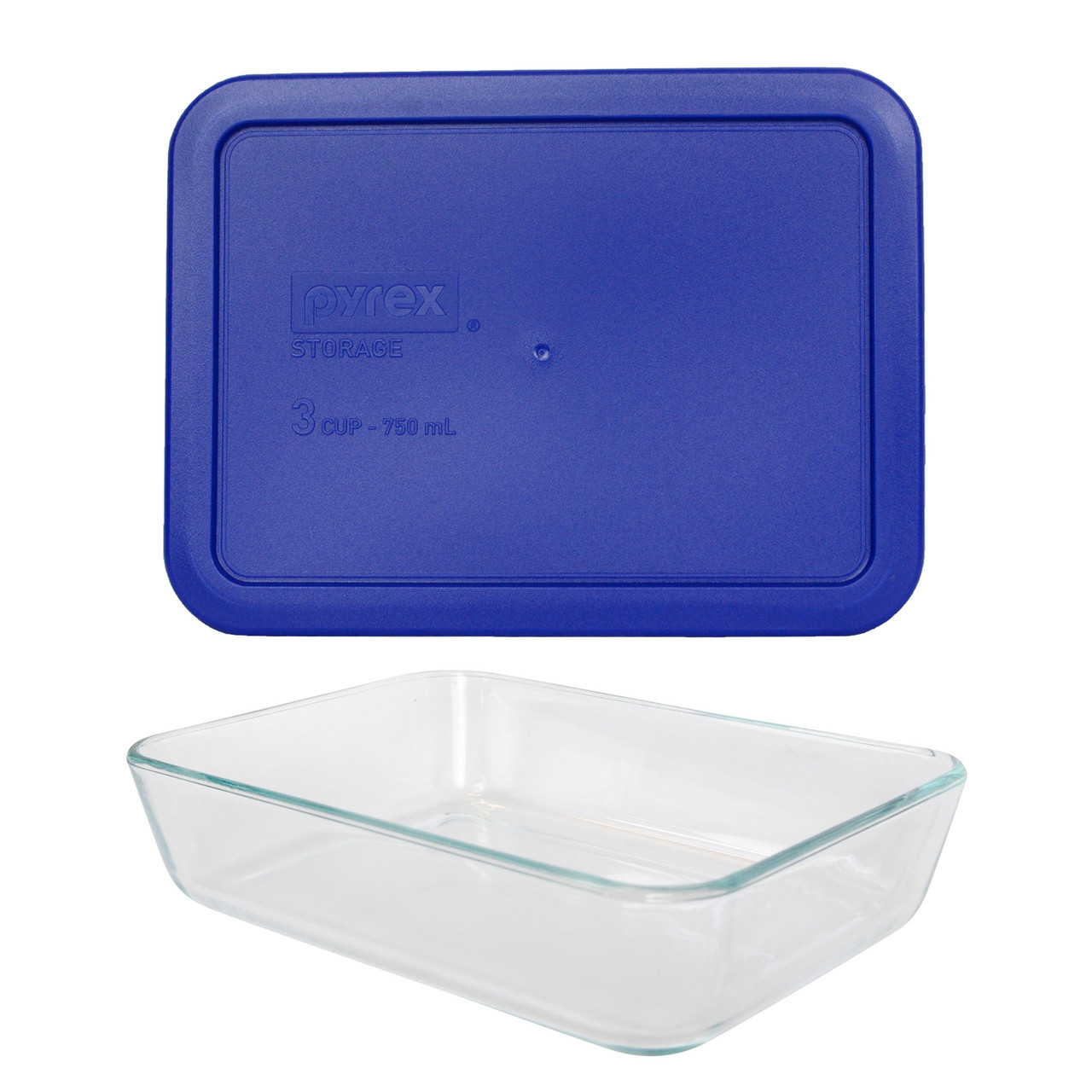 Pyrex 7210 3-Cup Rectangle Glass Food Storage Dish and 7210-PC Cadet Blue Lid Cover