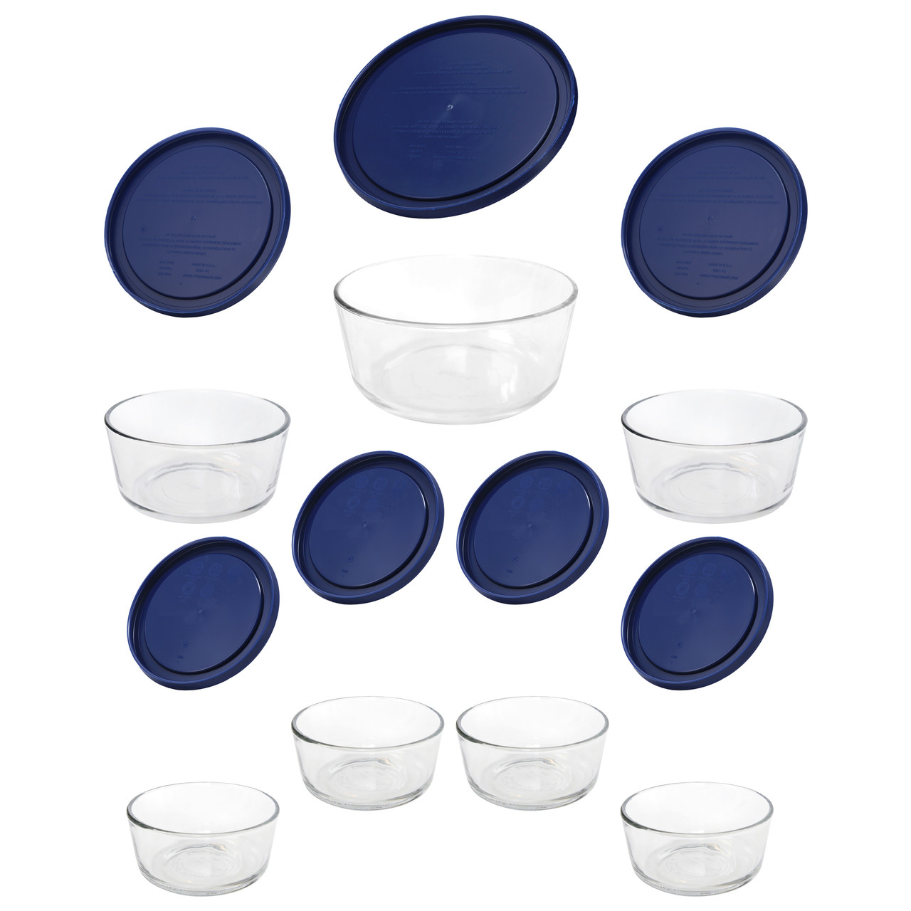 Pyrex Bundle: (4) 7200, (2) 7201, (1) 7203 Glass Bowls w/ Blue