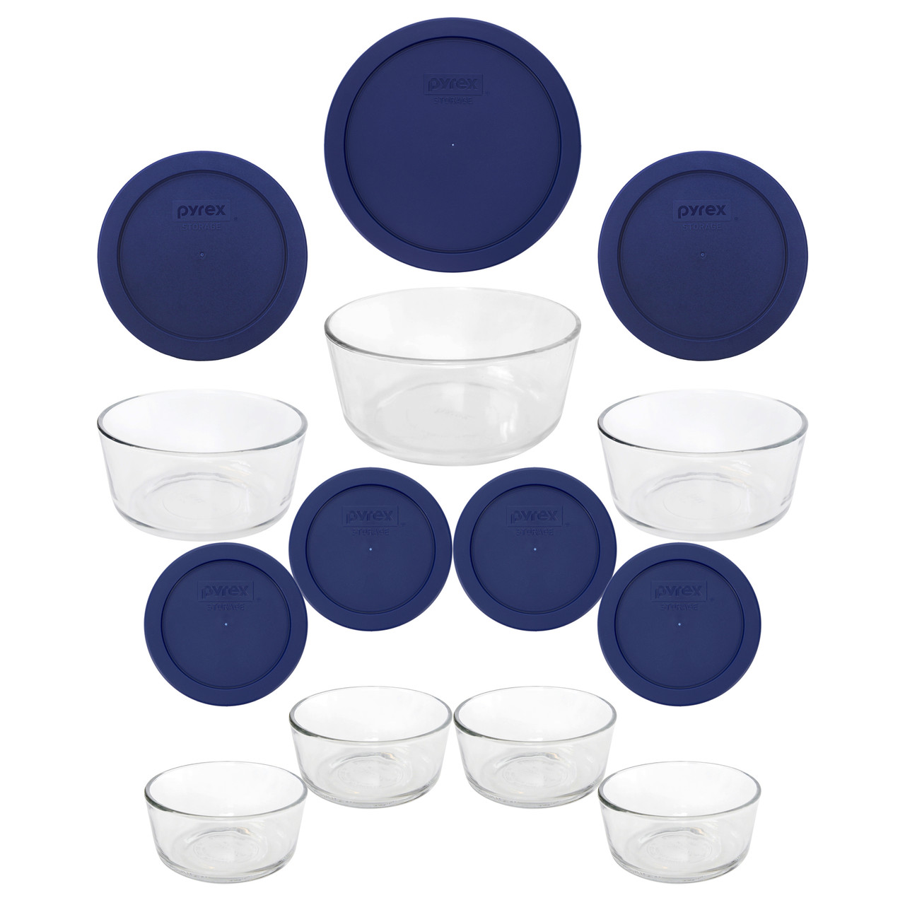 Pyrex Bundle: (4) 7200, (2) 7201, (1) 7203 Glass Bowls w/ Blue