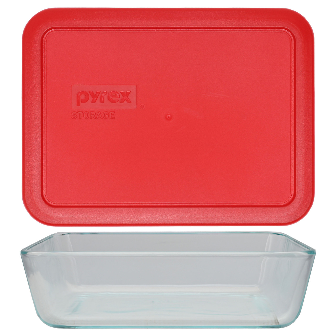 Pyrex 7210 3-Cup Rectangle Glass Storage Dish with 7210-PC Plastic Poppy Red Lid