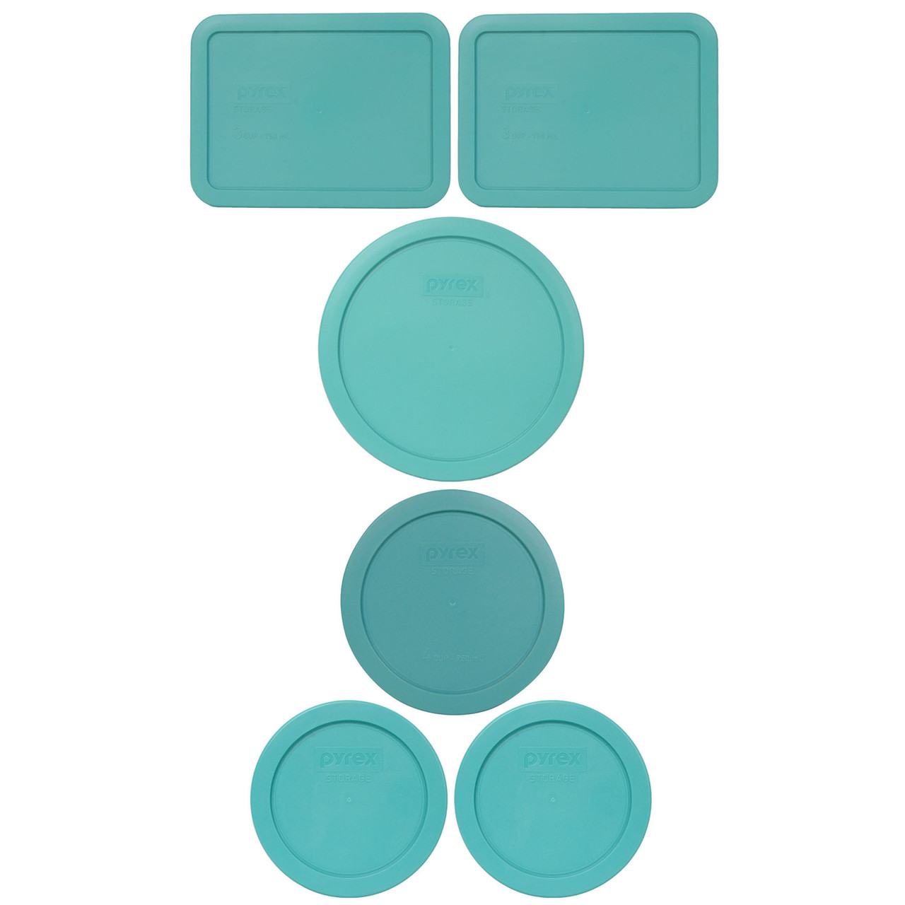 Pyrex 7210 3-Cup Glass Food Storage Dish and 7210-PC Turquoise Plastic Lid  (4-Pack)