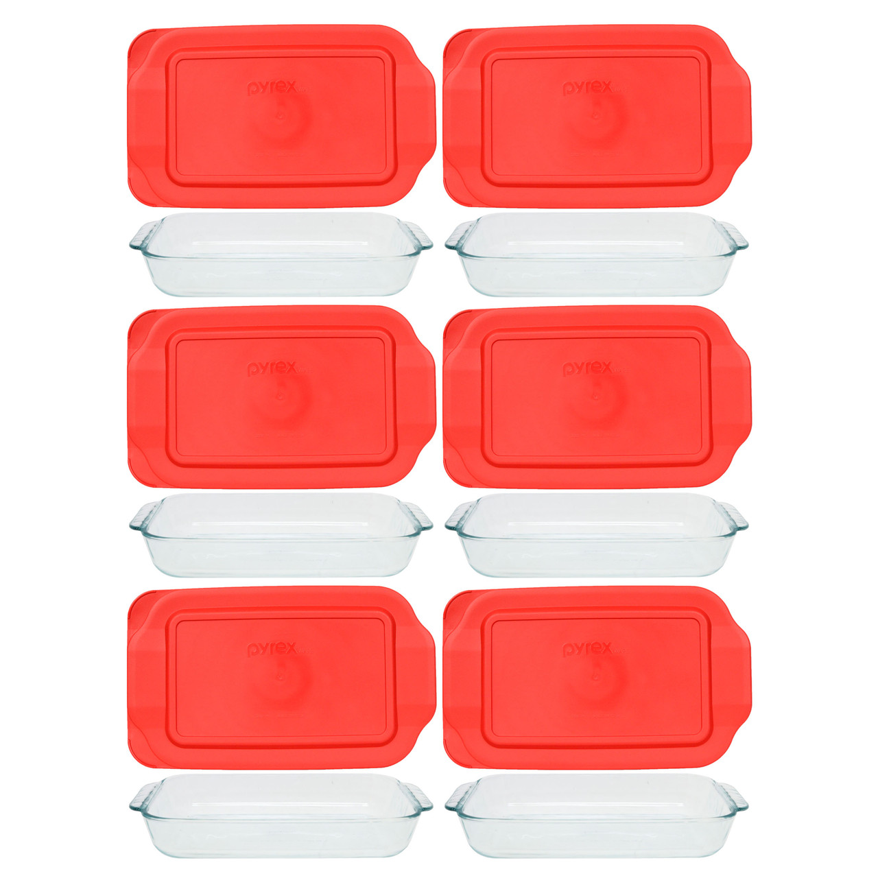 Pyrex 233 Rectangular Clear Glass Casserole Baking Dish and 233-pc Red Plastic Lid