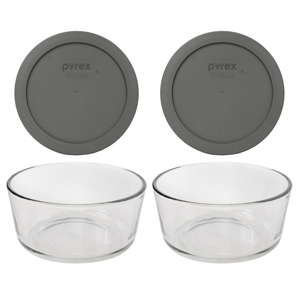 Pyrex (2) 7201 4-Cup Glass Bowls & (2) 7201-PC White Lids