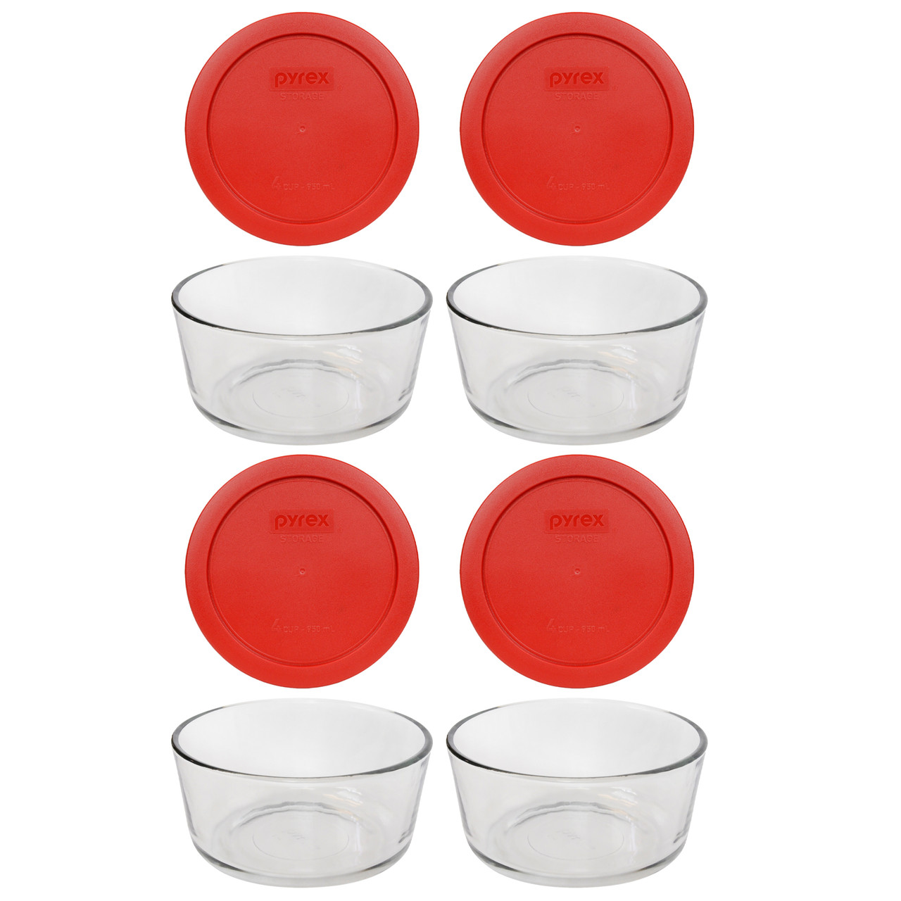 Pyrex (3) 7202 1-Cup Glass Bowls & Holiday Themed Red, White