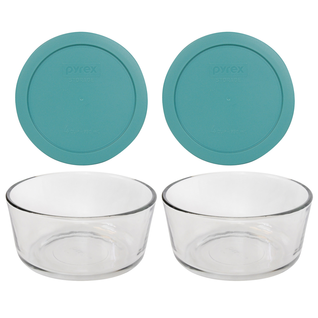 Pyrex 7200 2-Cup Glass Storage Bowl w/ 7200-PC 2-Cup Turquoise Lid Cover