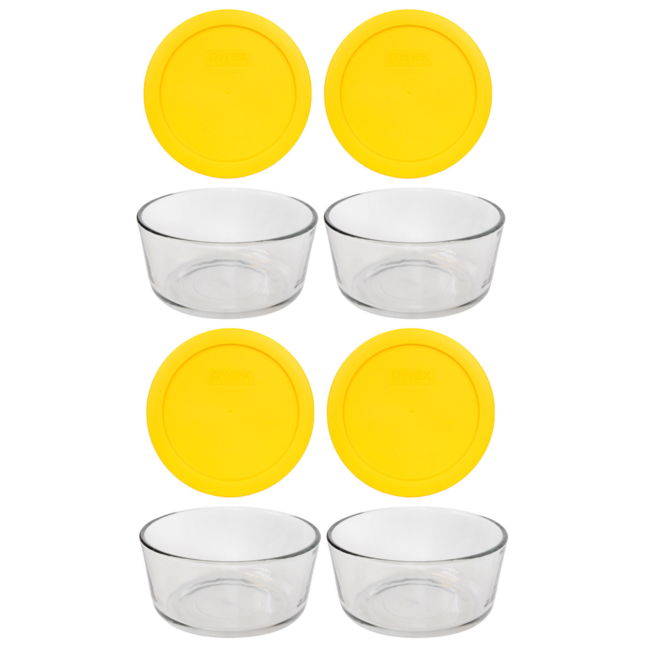 Pyrex (2) 7201 4-Cup Glass Bowls & (2) 7201-PC White Lids 