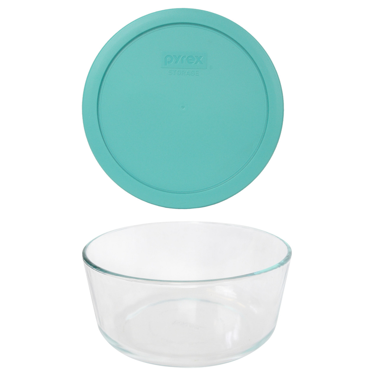 Pyrex 7203 7-Cup Glass Food Storage Bowls w/ 7402-PC 7-Cup Turquoise Lid Covers