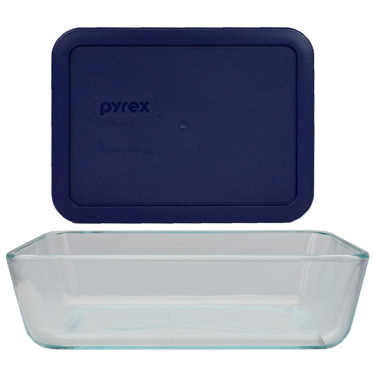 Pyrex 7210 3-Cup Rectangle Glass Food Storage Dish w/ 7210-PC 3-Cup Surf Blue Lid Cover