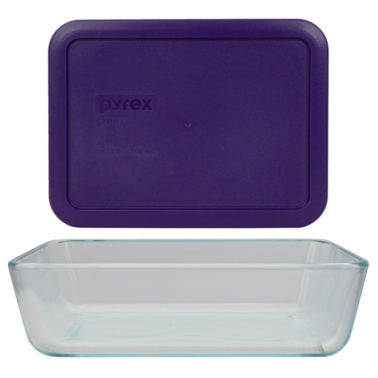Pyrex (1) 7210 3-cup Glass Dish & (1) 7210-PC Plum Purple Lid 4