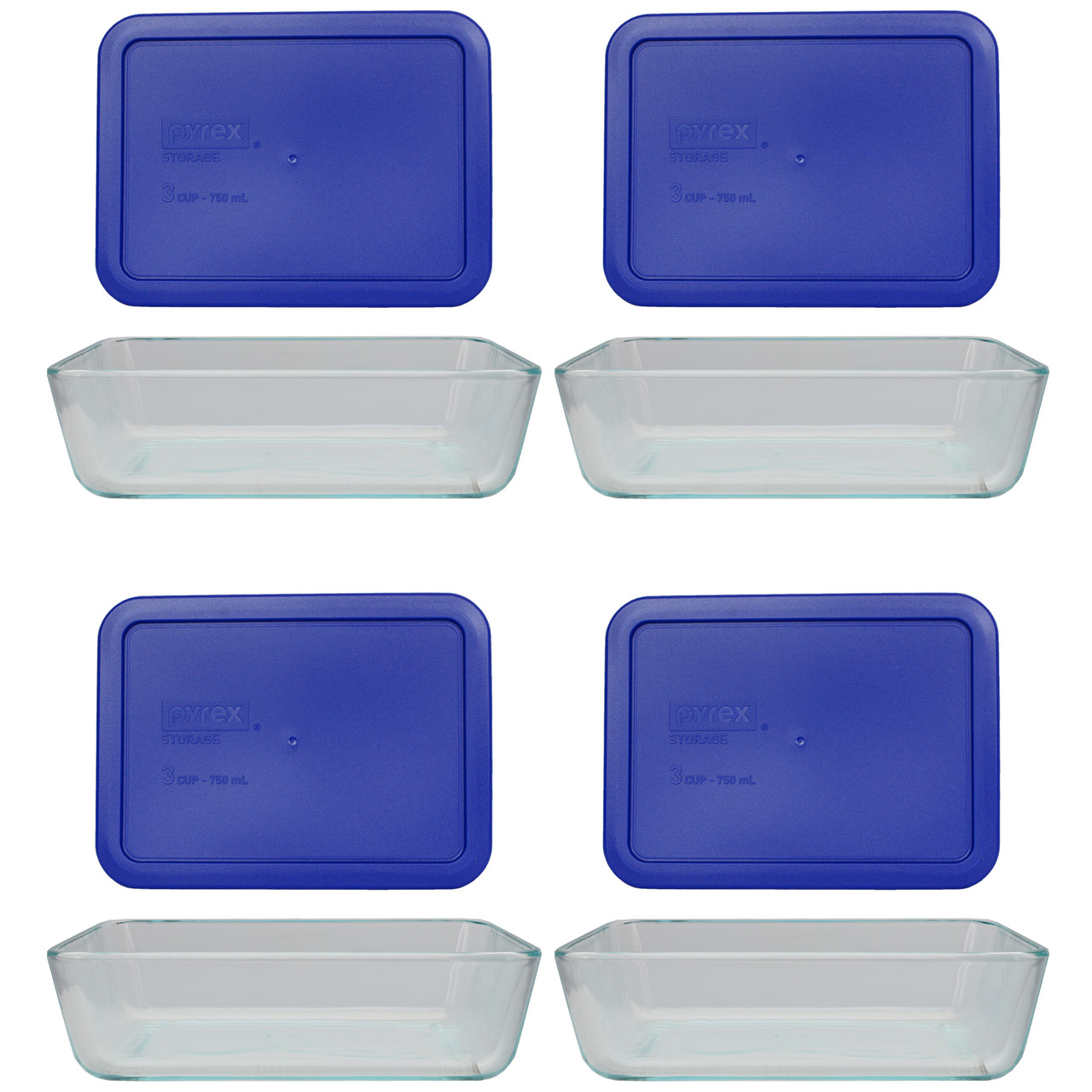 Pyrex 7211 6-Cup Glass Dish & 7211-PC Cadet Blue Plastic Lid (4-Pack)