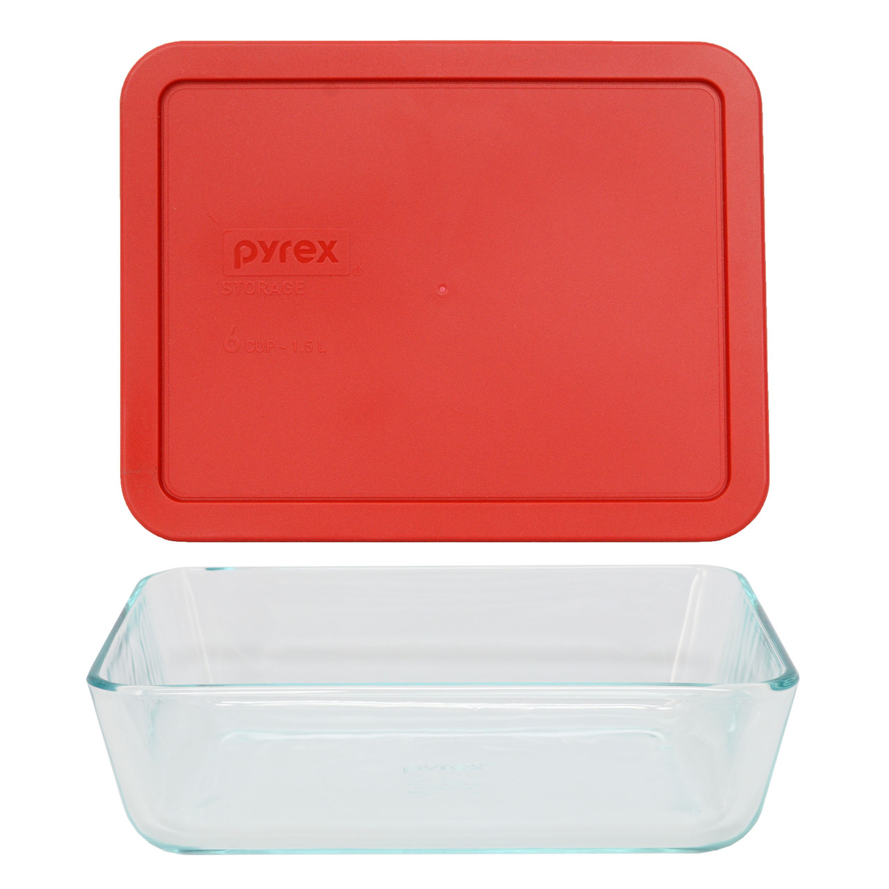 Pyrex 7211 6-Cup Glass Food Storage Dish and 7211-PC Poppy Red Plastic Lid