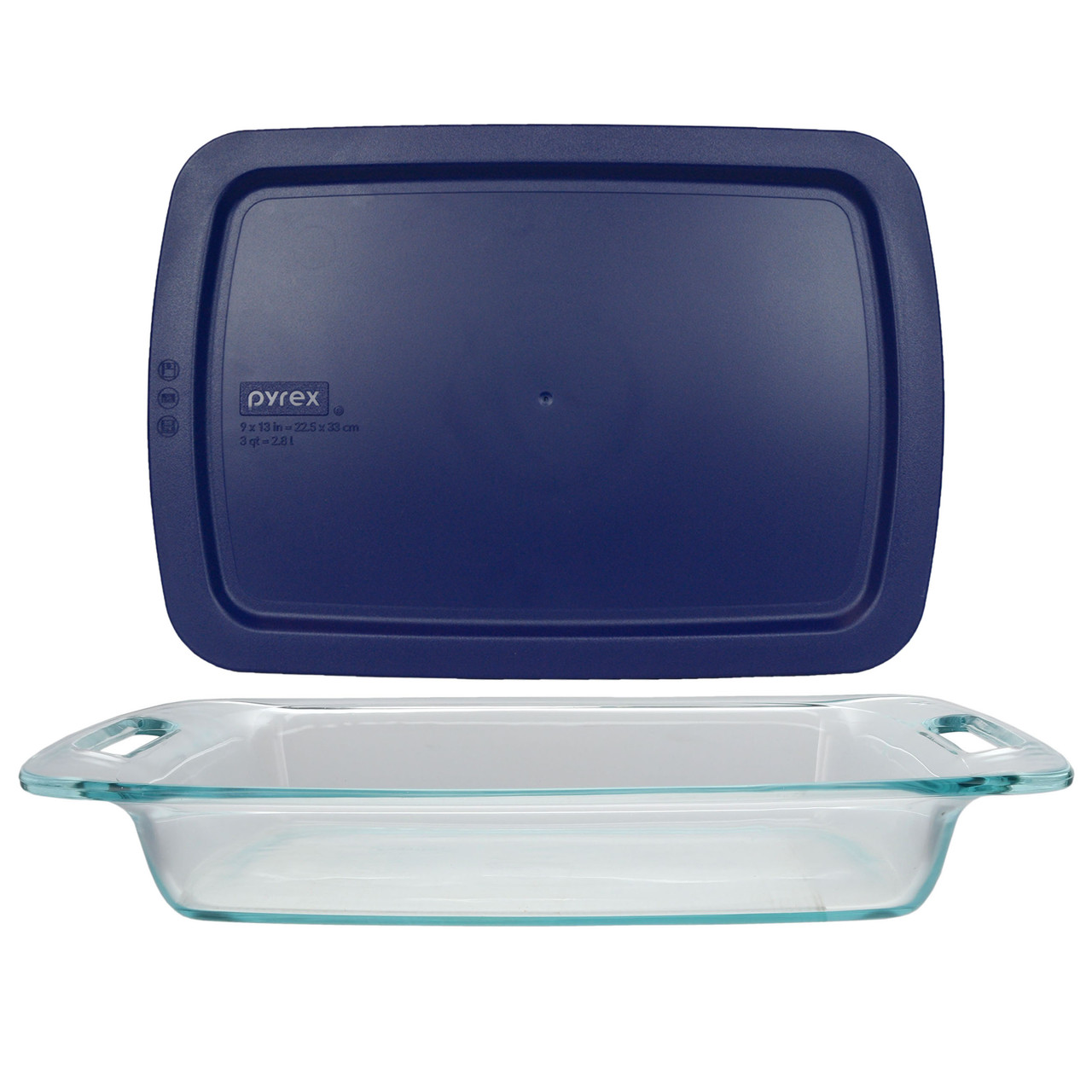 Pyrex C-233 3qt Easy Grab Glass Baking Dish & C-233-PC 3qt Blue Easy Grab Lid