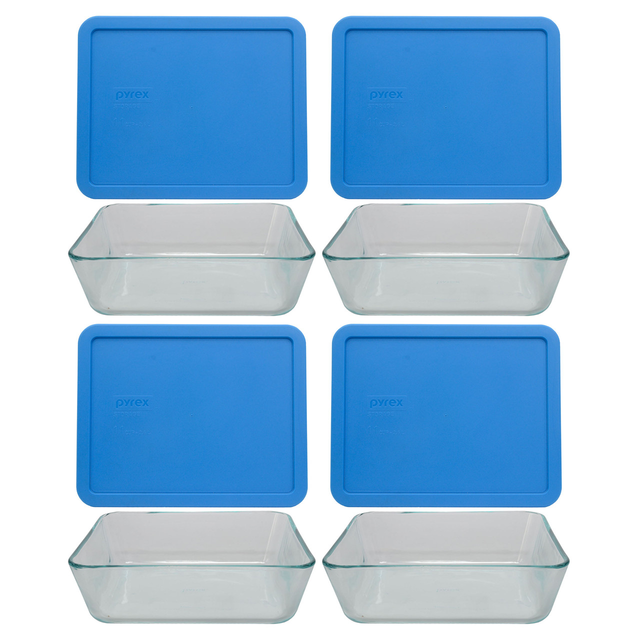 Pyrex Storage 6-Cup Rectangular Dish with Dark Blue Plastic Cover Clear Box of 4 Containers