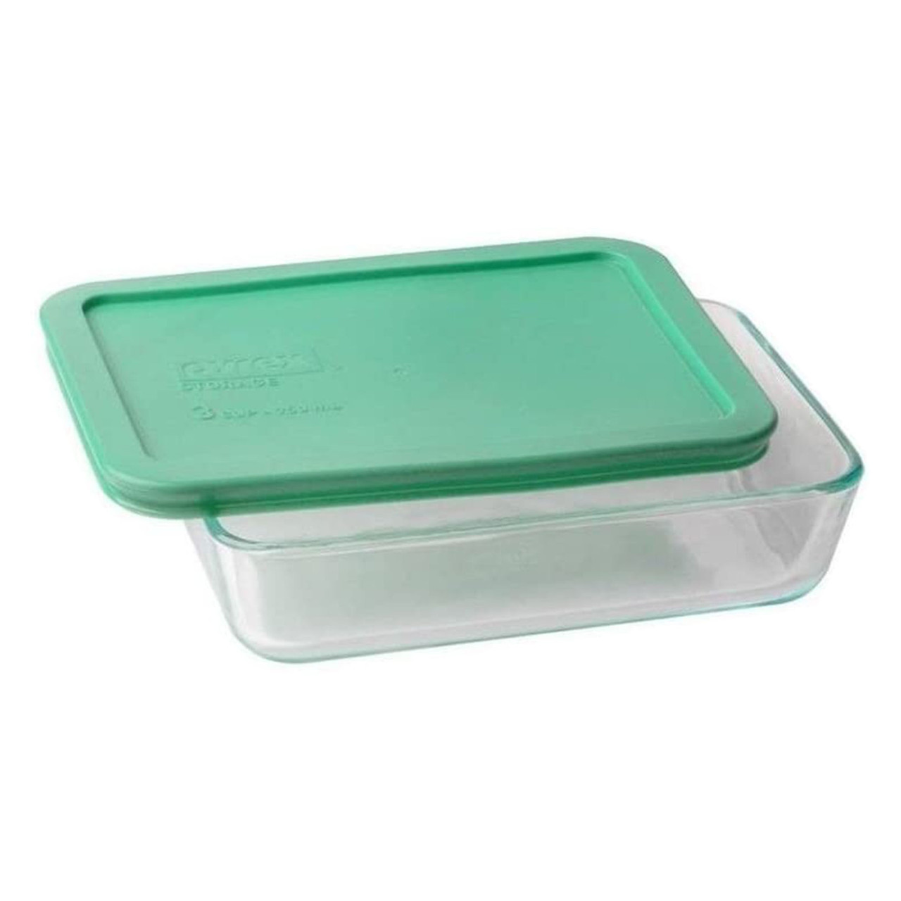 Pyrex 7210 3-Cup Glass Food Storage Dish and 7210-PC Turquoise Plastic Lid  (4-Pack)