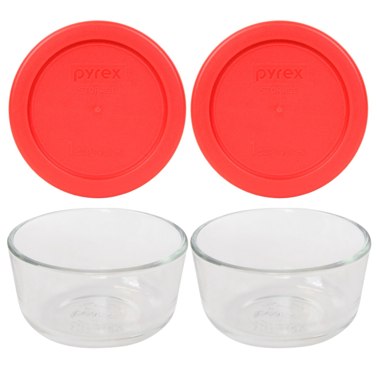 Pyrex Glass Storage Bowls 2 Cups Each with Purple / Thistle Lids