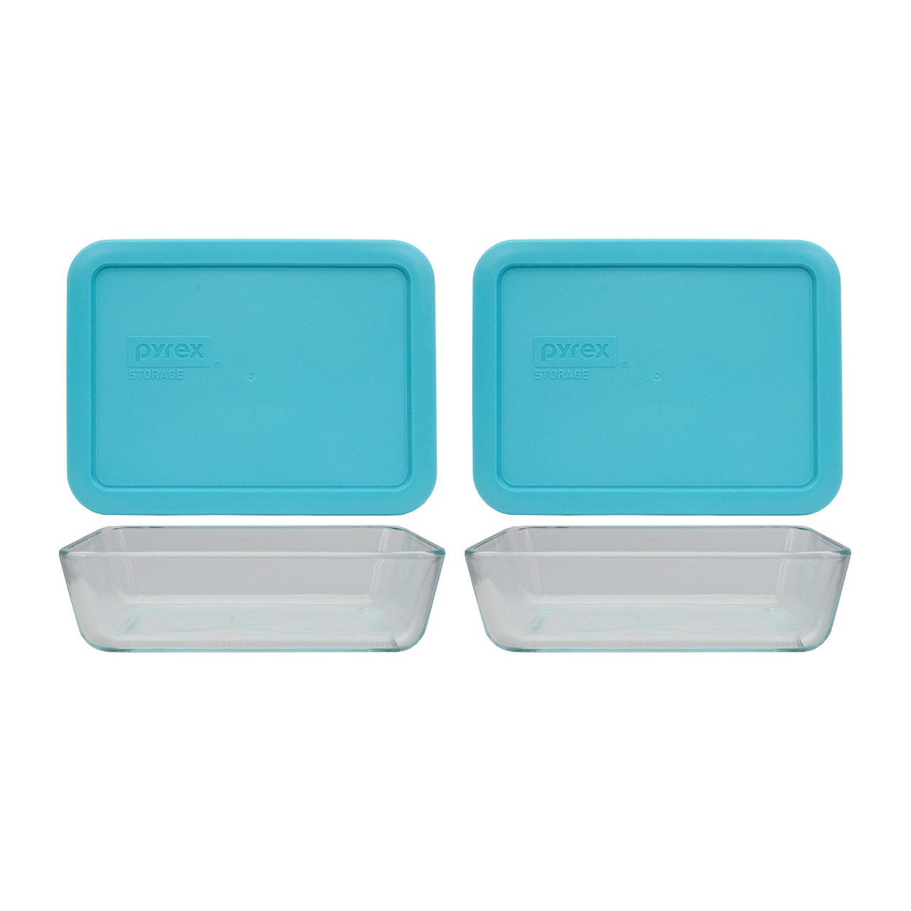 Pyrex 7210 3-Cup Rectangle Glass Food Storage Dish w/ 7210-PC 3-Cup Surf Blue Lid Cover